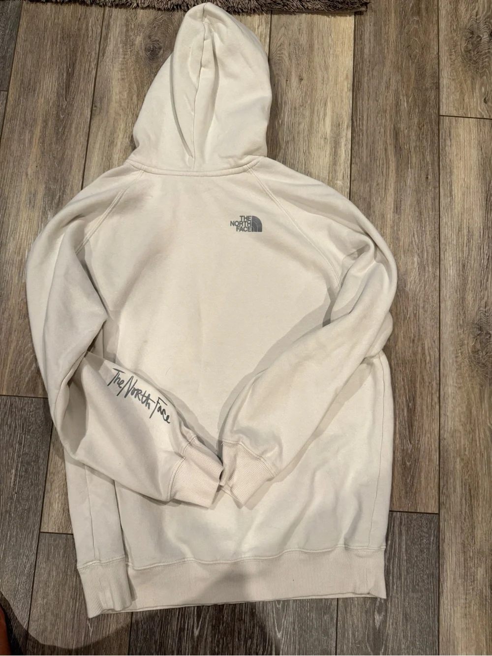 The North Face Men's Cream Crewneck Hoodie with Gray Logo